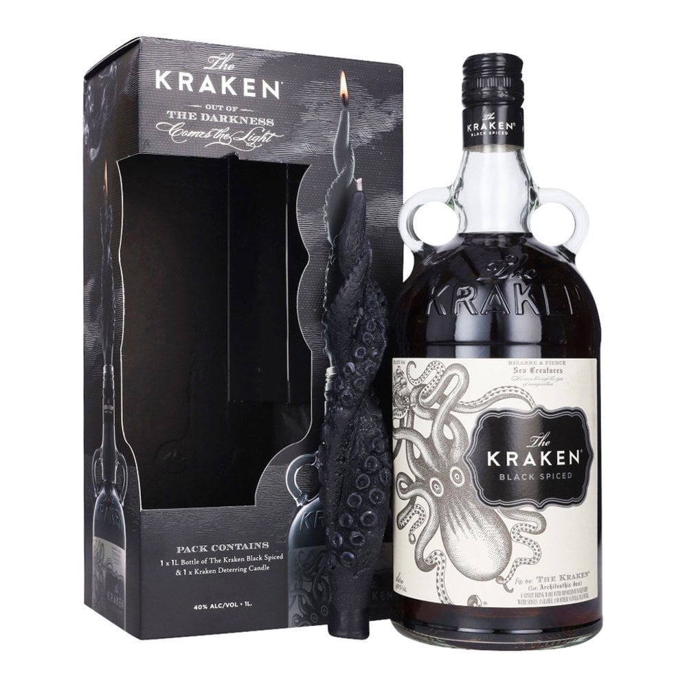 Kraken Black Spiced Rum Litre - Deterring Candle Gift Pack Kraken Black Spiced Rum Litre - Deterring Candle Gift Pack