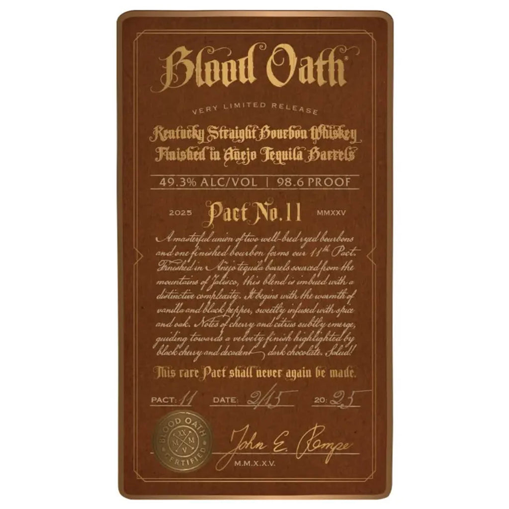 Blood Oath Pact No. 11 Bourbon Whiskey 750 mL Blood Oath Pact No. 11 Bourbon Whiskey 750 mL