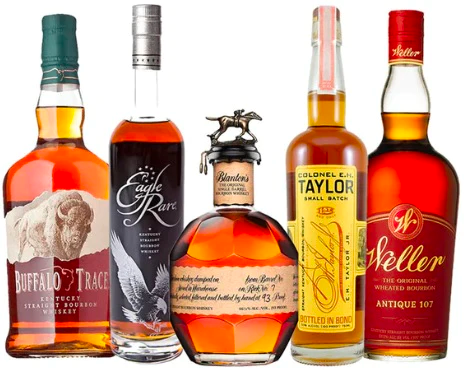Buffalo Trace, Eagle Rare 10 Year, Blanton's Single Barrel, E.H Taylor Small Batch, and Weller Antique 107 Bundle Buffalo Trace, Eagle Rare 10 Year, Blanton's Single Barrel, E.H Taylor Small Batch, and Weller Antique 107 Bundle