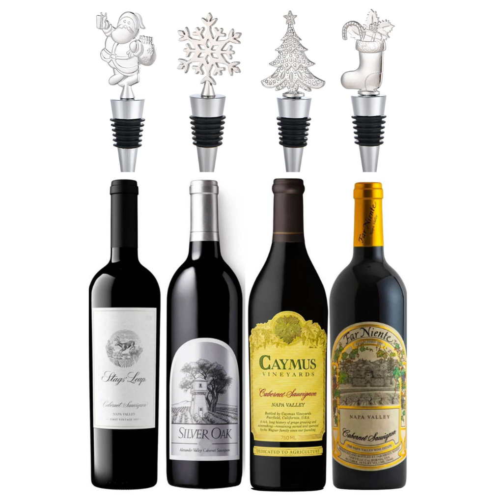 Caymus, Far Niente, Stags’ Leap, & Silver Oak Value Bundle + 4PCS Christmas Wine Bottle Stoppers Bundle Caymus, Far Niente, Stags’ Leap, & Silver Oak Value Bundle + 4PCS Christmas Wine Bottle Stoppers Bundle